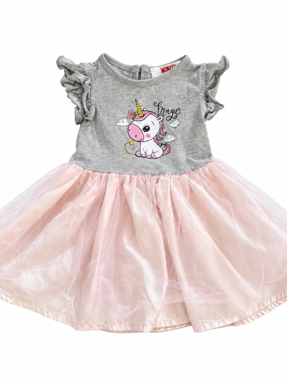 Monkey Bars Baby Girl Unicorn Tutu Dress Gray Pink 12M